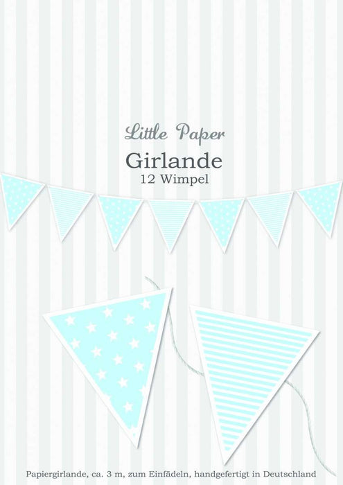 blaue Wimpelgirlande von Little Paper bei Pilzessin - pilzessono.shop - zauberhafte Kinderdinge
