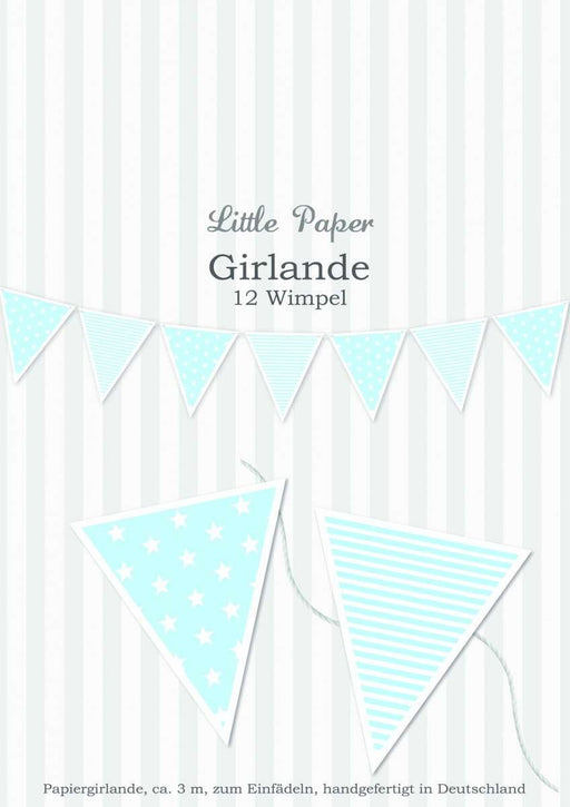 blaue Wimpelgirlande von Little Paper bei Pilzessin - pilzessono.shop - zauberhafte Kinderdinge