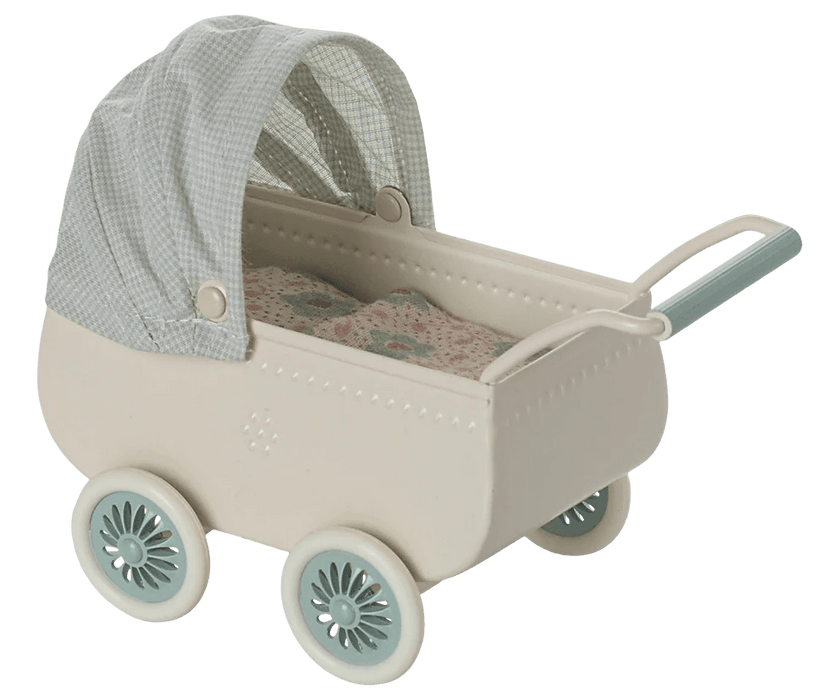 Kinderwagen mit Babymaus in Minze - pilzessono.shop - zauberhafte Kinderdinge