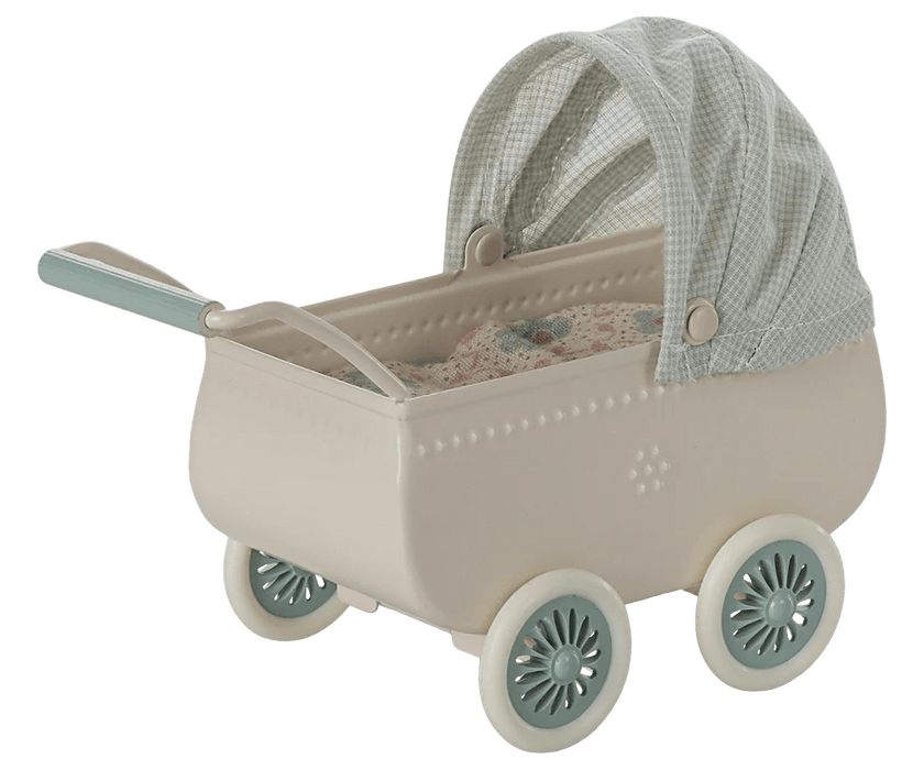Kinderwagen mit Babymaus in Minze - pilzessono.shop - zauberhafte Kinderdinge