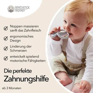 Matchstick Monkey Beißring Affe in Hellgrau - pilzessono.shop - zauberhafte Kinderdinge