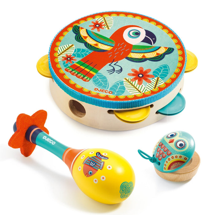 ⋙ 3-teiliges Set: Tambourine, maracas, castanet Animambo von Djeco ♥ - pilzessono.shop - zauberhafte Kinderdinge