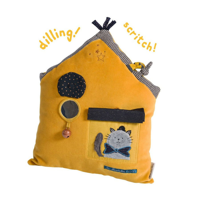 Aktivitäten Kissen Gelb von Moulin Roty - pilzessono.shop - zauberhafte Kinderdinge