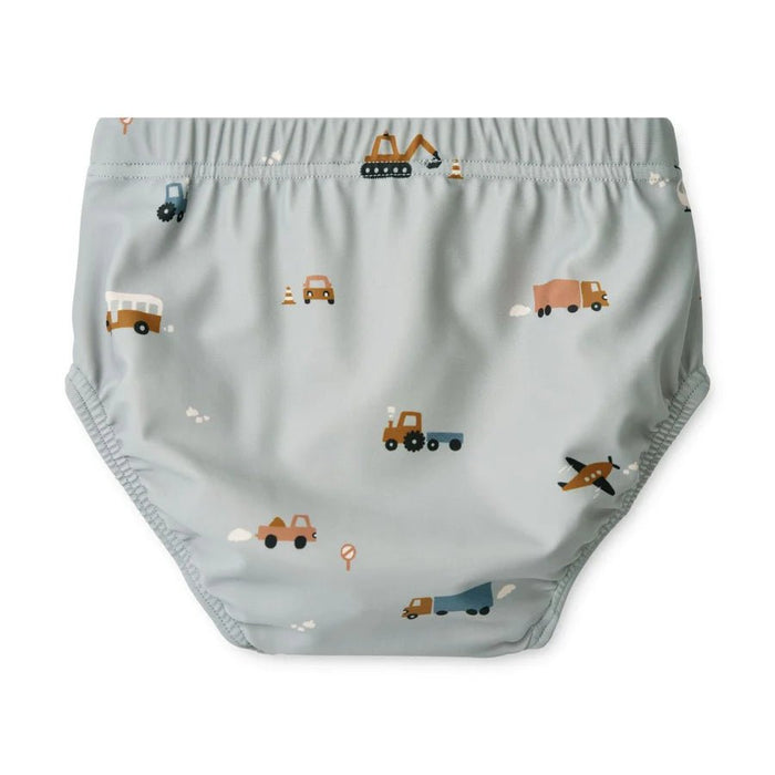 Anthony Baby printed Badehose in vehicles / dove blue - pilzessono.shop - zauberhafte Kinderdinge