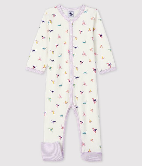 ⋙Baby - Strampler ohne Fuß aus Rippstrick mit Vogel Druck von Petit Bateau ♡ - pilzessono.shop - zauberhafte Kinderdinge