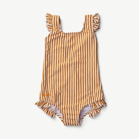 Badeanzug "TANNA" | gelb/weiß gestreift - pilzessono.shop - zauberhafte Kinderdinge