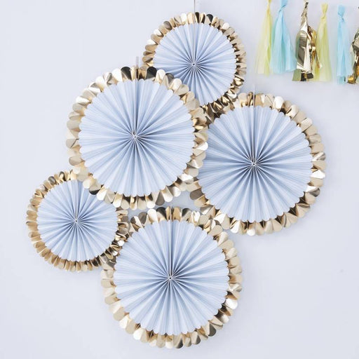 Blumenfächerdeko in Blau mit Goldrand - pilzessono.shop - zauberhafte Kinderdinge