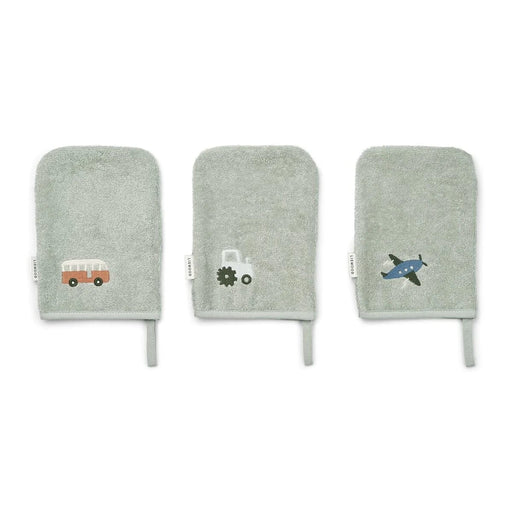 Francisco Washcloth 3-Pack Vehicles / Dove blue - pilzessono.shop - zauberhafte Kinderdinge