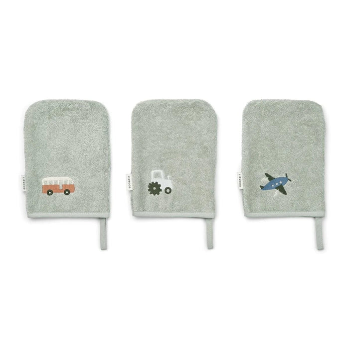 Francisco Washcloth 3-Pack Vehicles / Dove blue - pilzessono.shop - zauberhafte Kinderdinge