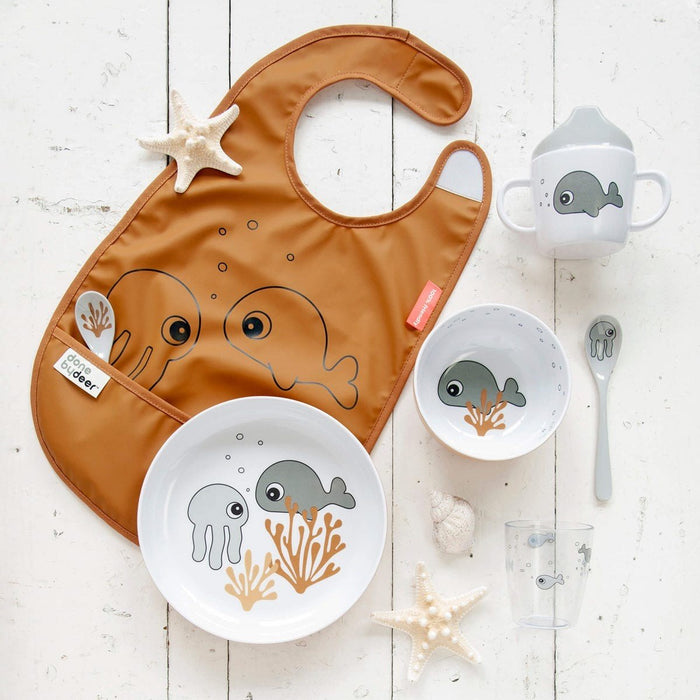 kleiner Teller " Meerestiere grau/gelb - pilzessono.shop - zauberhafte Kinderdinge