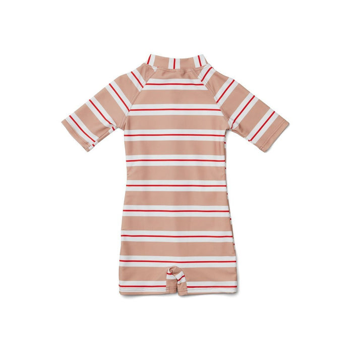 Max Schwimmoverall mit UV-Schutz in rosa/rot/creme gestreift - pilzessono.shop - zauberhafte Kinderdinge