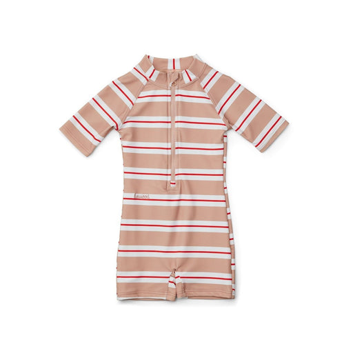 Max Schwimmoverall mit UV-Schutz in rosa/rot/creme gestreift - pilzessono.shop - zauberhafte Kinderdinge
