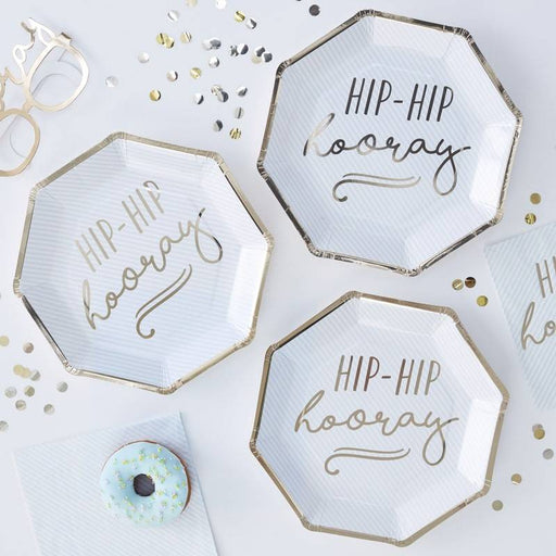 Papierteller Hip-Hip-Horray blau - pilzessono.shop - zauberhafte Kinderdinge