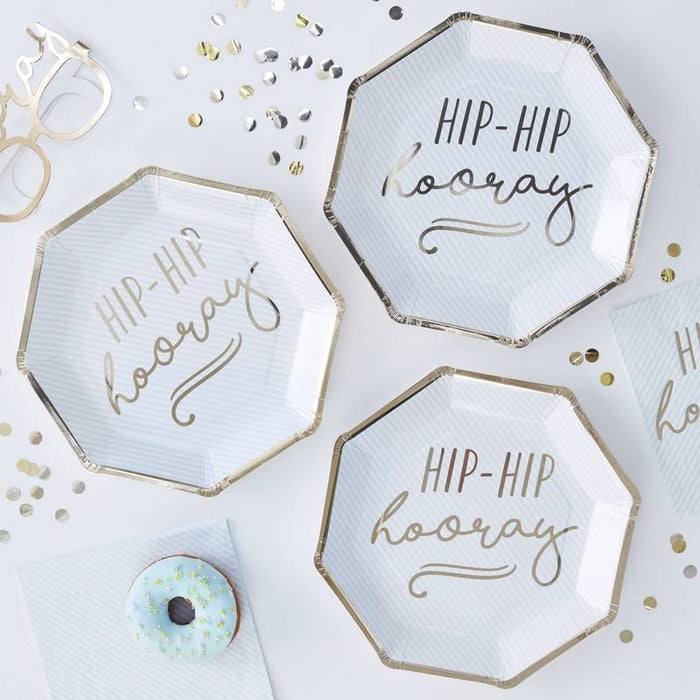 Papierteller Hip-Hip-Horray blau - pilzessono.shop - zauberhafte Kinderdinge