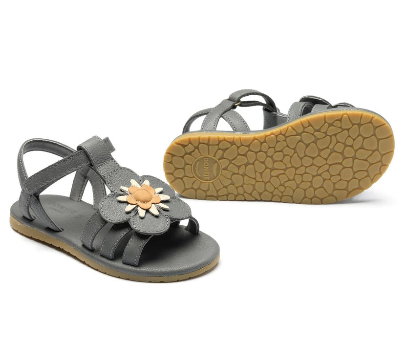 Sandale Iles Fields | Forget Me Not in Petrol Leather mit Blume - pilzessono.shop - zauberhafte Kinderdinge