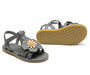 Sandale Iles Fields | Forget Me Not in Petrol Leather mit Blume - pilzessono.shop - zauberhafte Kinderdinge