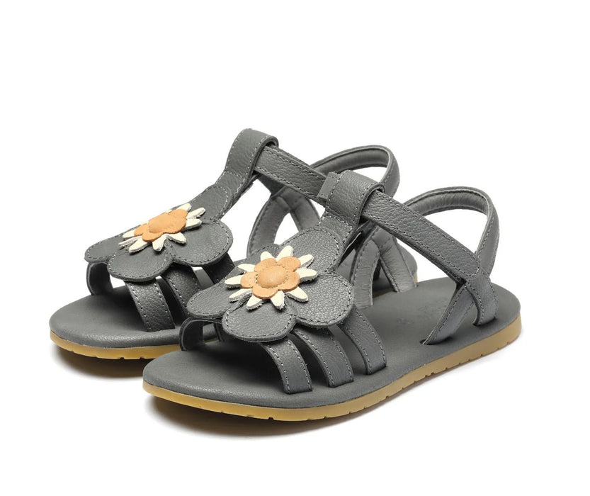 Sandale Iles Fields | Forget Me Not in Petrol Leather mit Blume - pilzessono.shop - zauberhafte Kinderdinge
