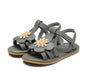 Sandale Iles Fields | Forget Me Not in Petrol Leather mit Blume - pilzessono.shop - zauberhafte Kinderdinge