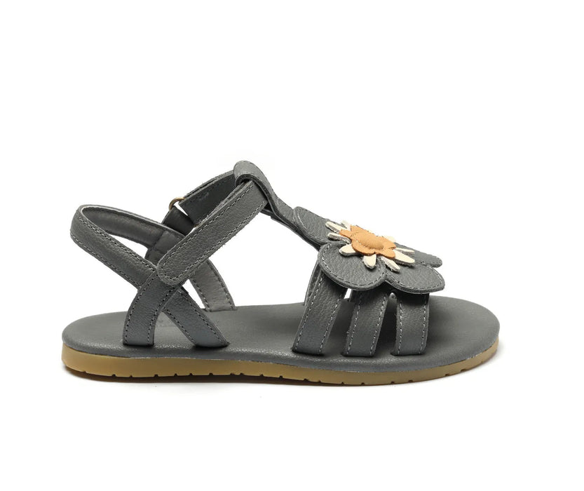 Sandale Iles Fields | Forget Me Not in Petrol Leather mit Blume - pilzessono.shop - zauberhafte Kinderdinge
