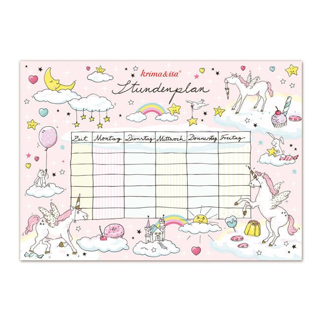 Stundenplan Einhorn von Krima & Isa - pilzessono.shop - zauberhafte Kinderdinge