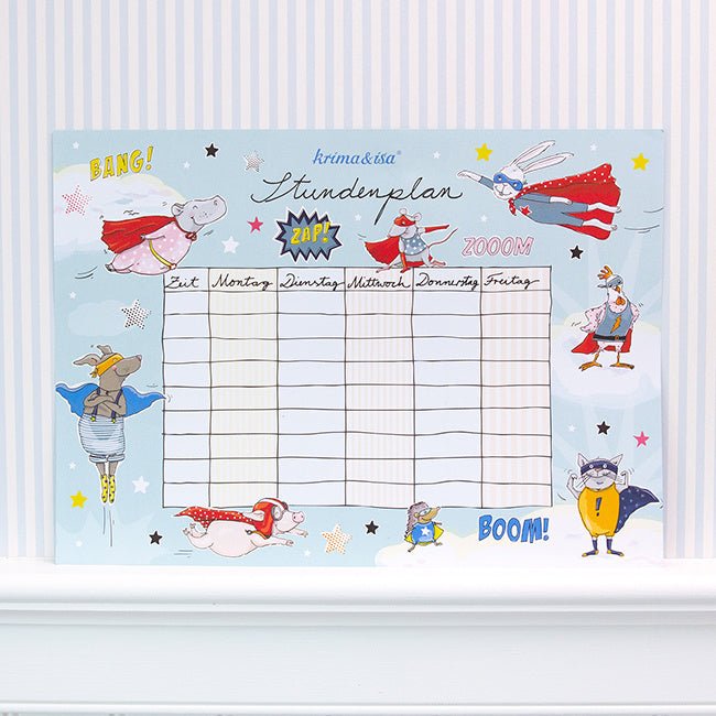Stundenplan Superhelden von Krima & Isa - pilzessono.shop - zauberhafte Kinderdinge