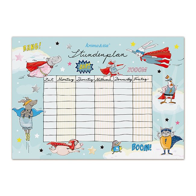Stundenplan Superhelden von Krima & Isa - pilzessono.shop - zauberhafte Kinderdinge