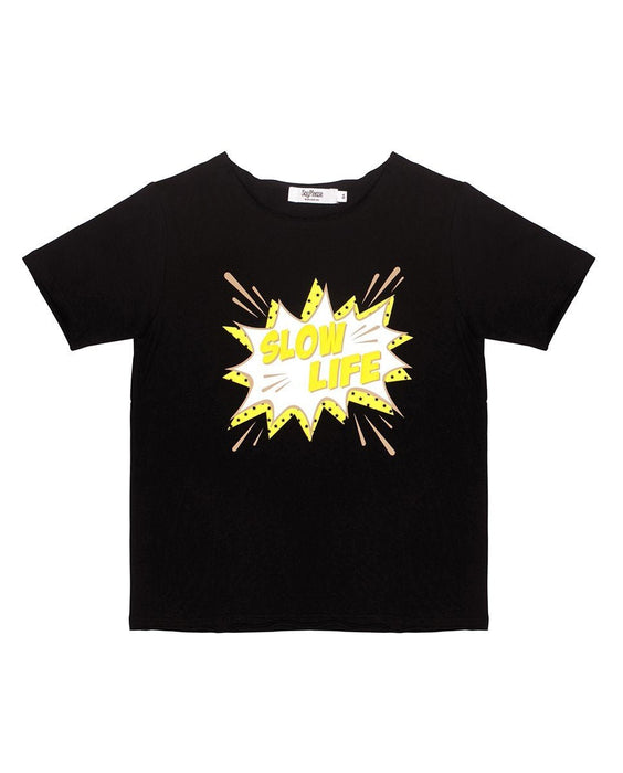 T-Shirt in schwarz "slow live" von SayPlease - pilzessono.shop - zauberhafte Kinderdinge