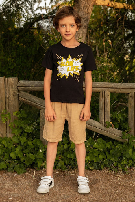 T-Shirt in schwarz "slow live" von SayPlease - pilzessono.shop - zauberhafte Kinderdinge